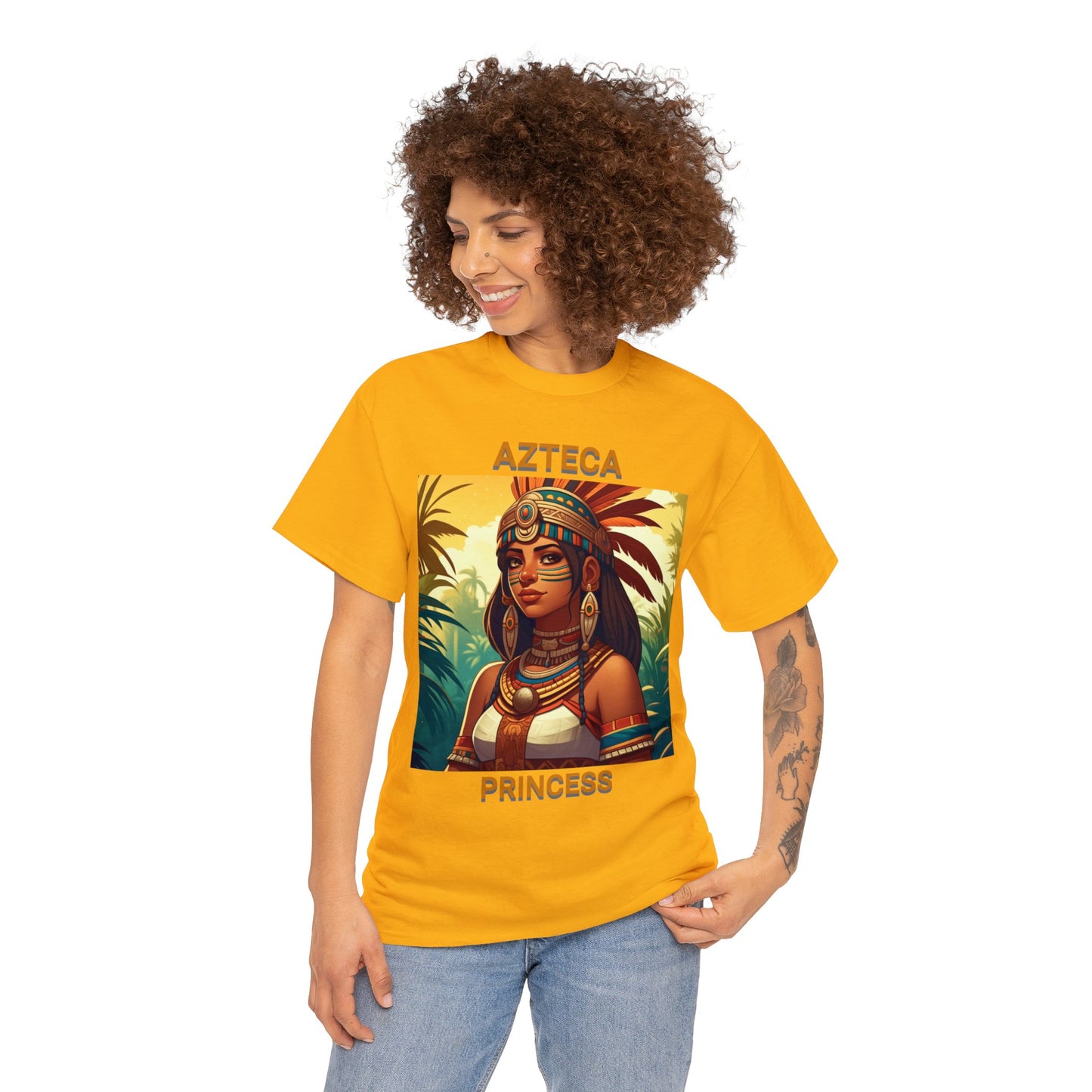 Unisex Cotton Tee with women aztec warrior design