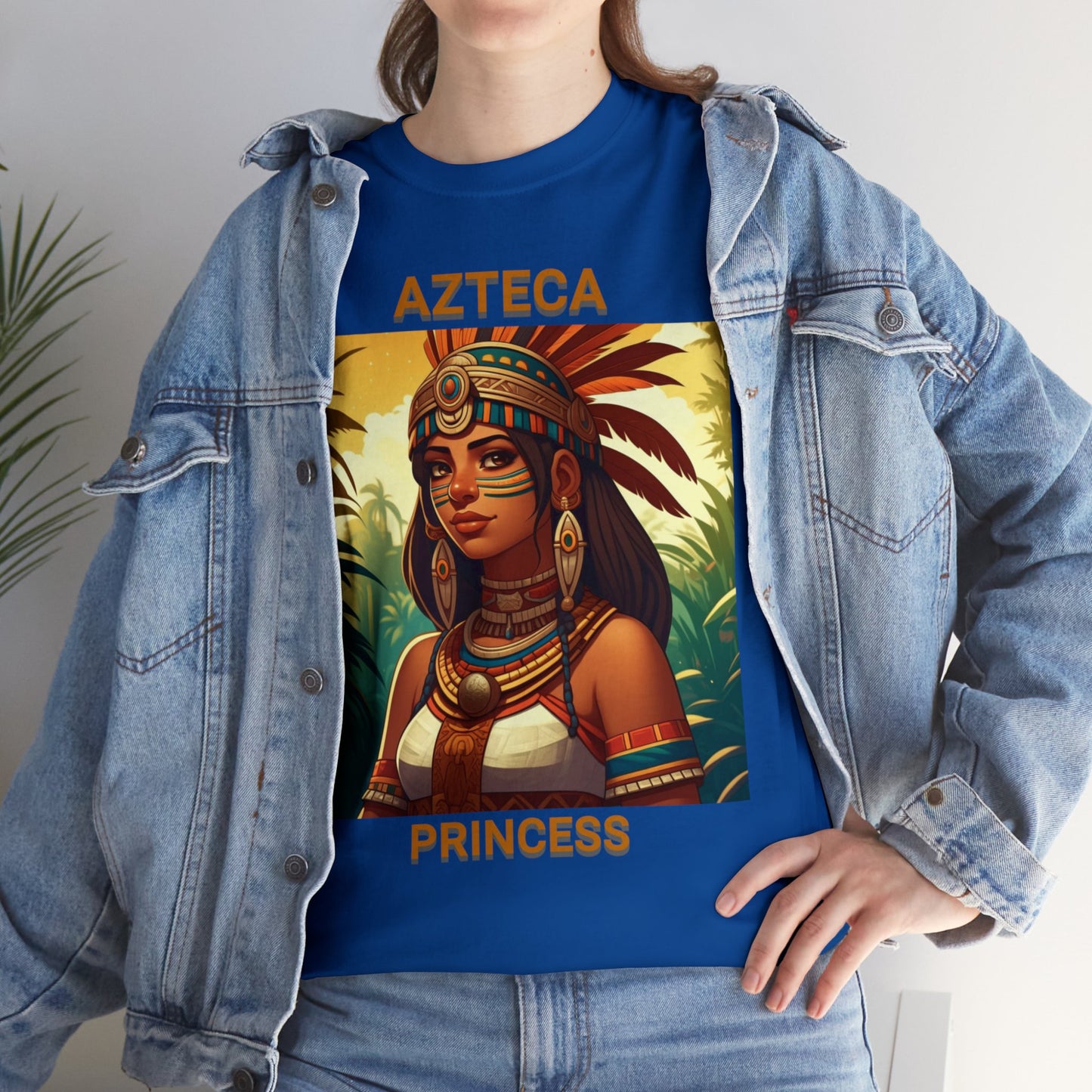 Unisex Cotton Tee with women aztec warrior design