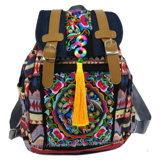 Vintage Embroidered Colorful  Backpack Bag