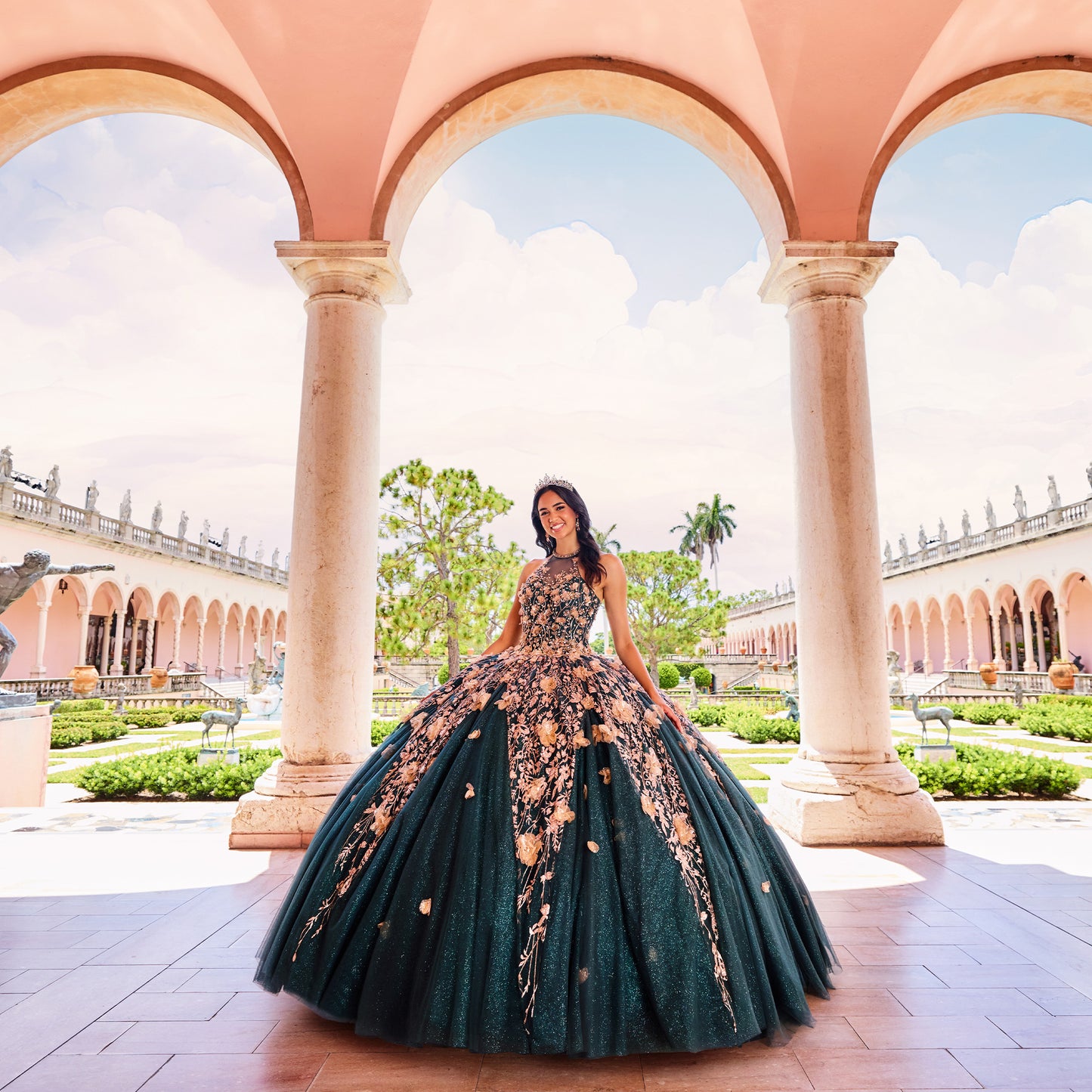 Princesa Ariana Forest Green/Gold  and Rose Gold Quinceñera  Dress Style PR12262