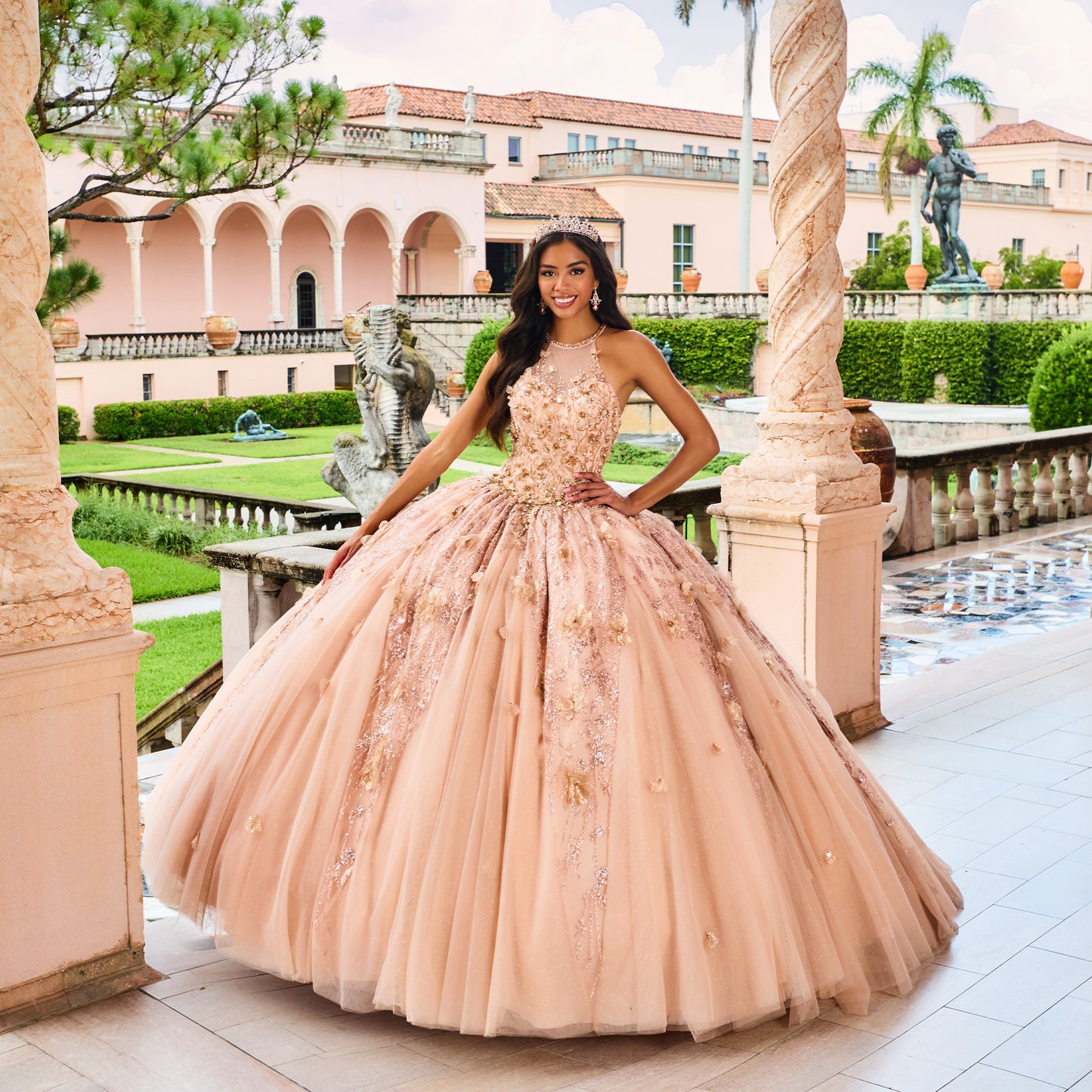 Princesa Ariana Forest Green/Gold  and Rose Gold Quinceñera  Dress Style PR12262