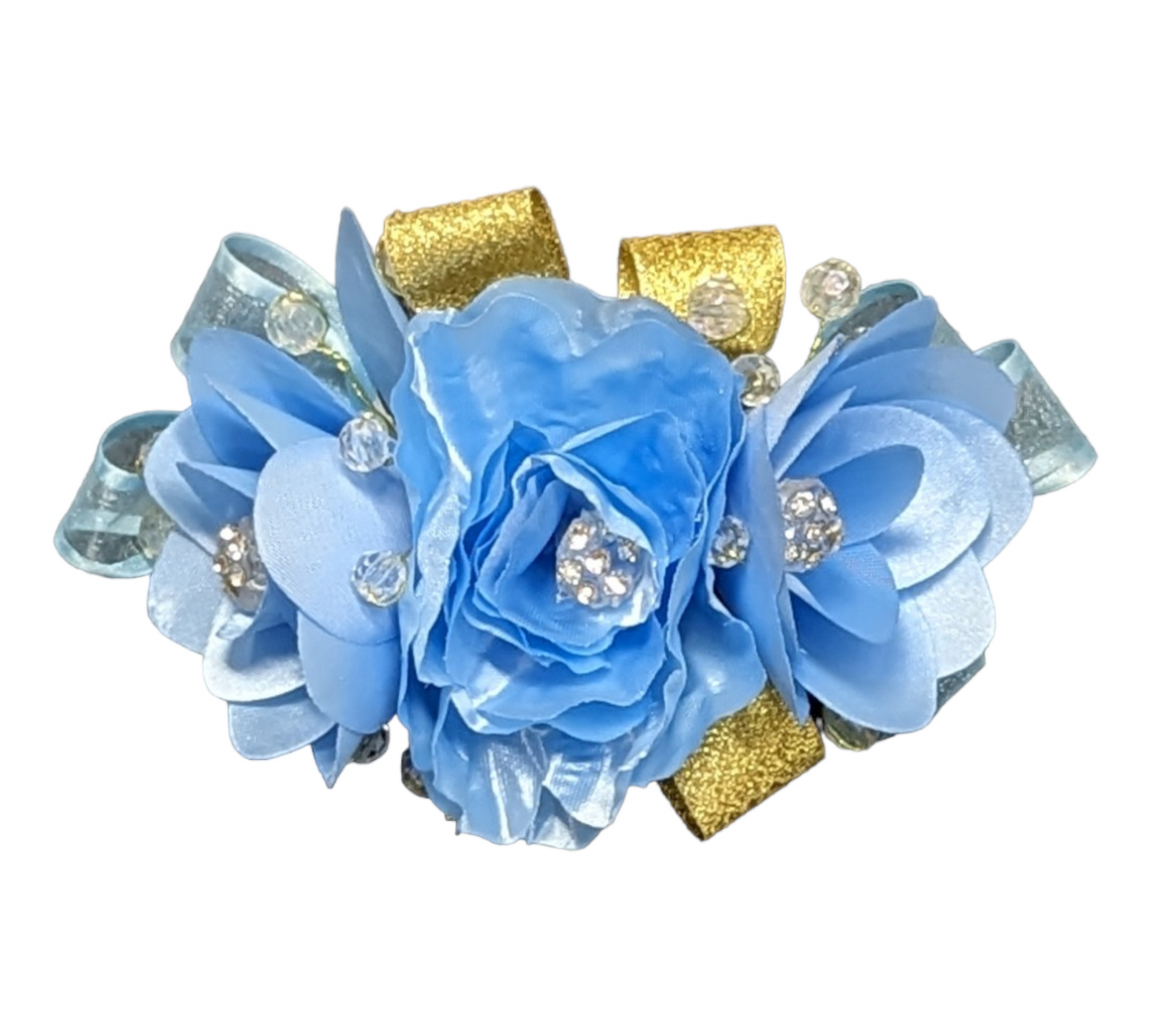 Dark Baby Blue With Gold quinceñera bouquet set