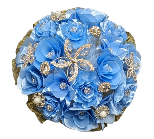 Dark Baby Blue With Gold quinceñera bouquet set