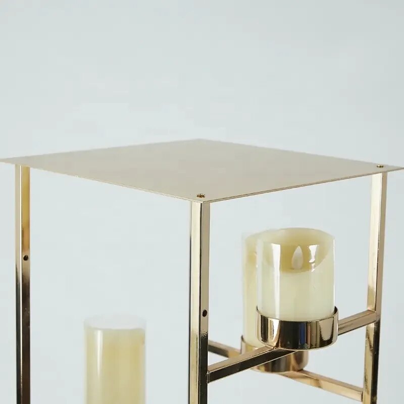 Gold Metal Frame Centerpiece With Candle Holders