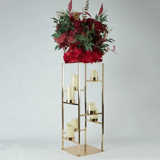 Gold Metal Frame Centerpiece With Candle Holders
