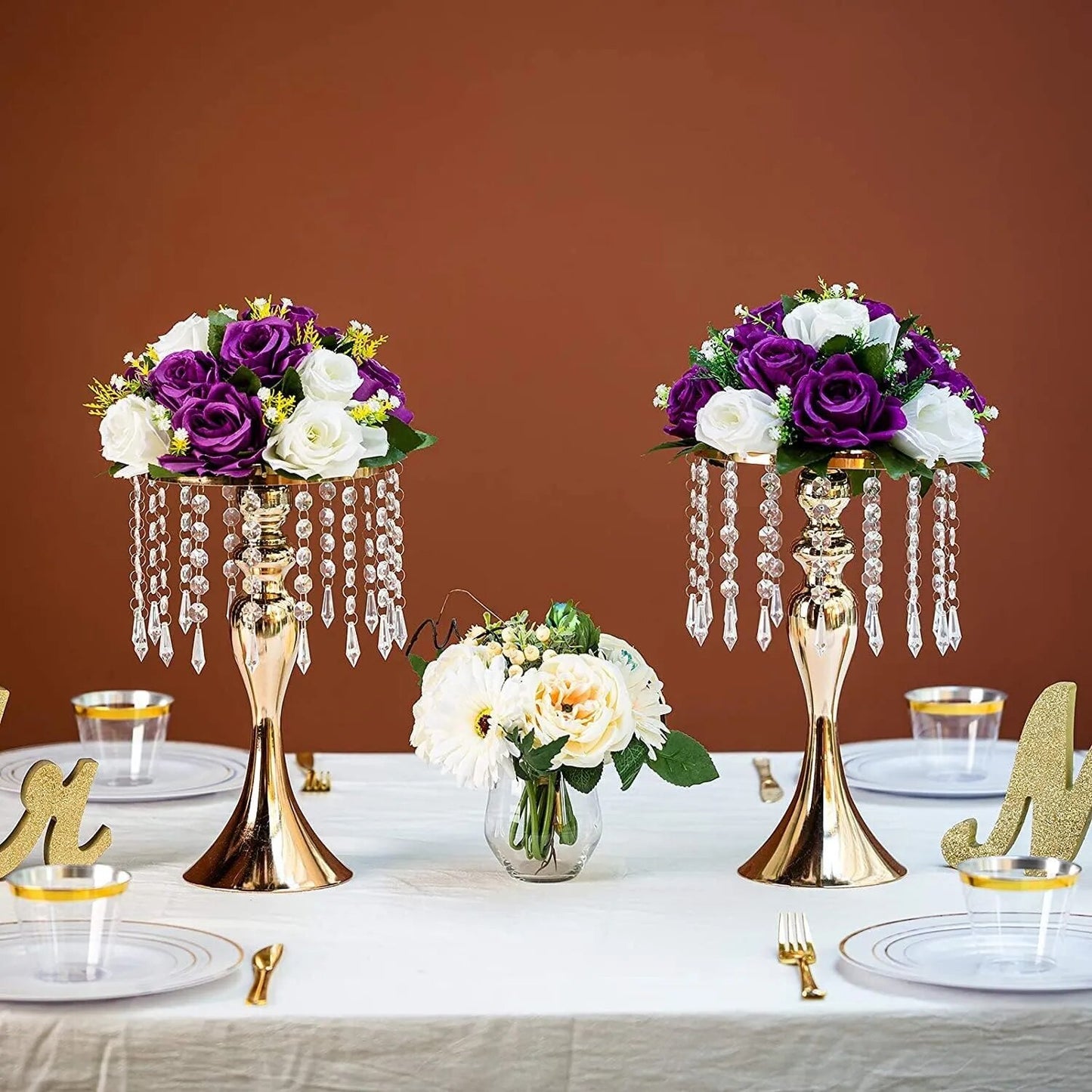 10 Pcs Wedding/Quinceñera Centerpiece Vase for with Crystal Bead Chain