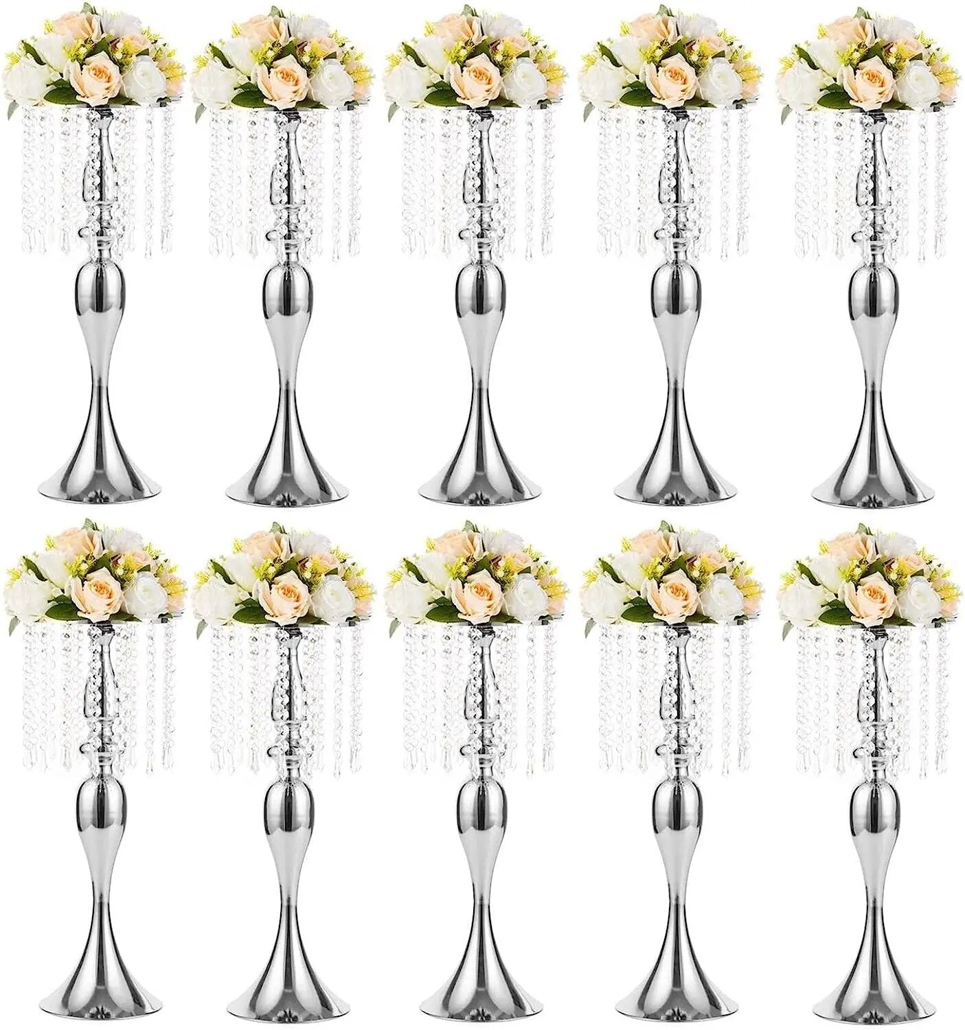 10 Pcs Wedding/Quinceñera Centerpiece Vase for with Crystal Bead Chain